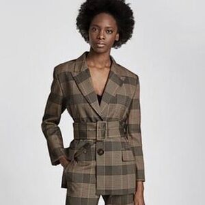 Zara Plaid Brown Women's Blazer